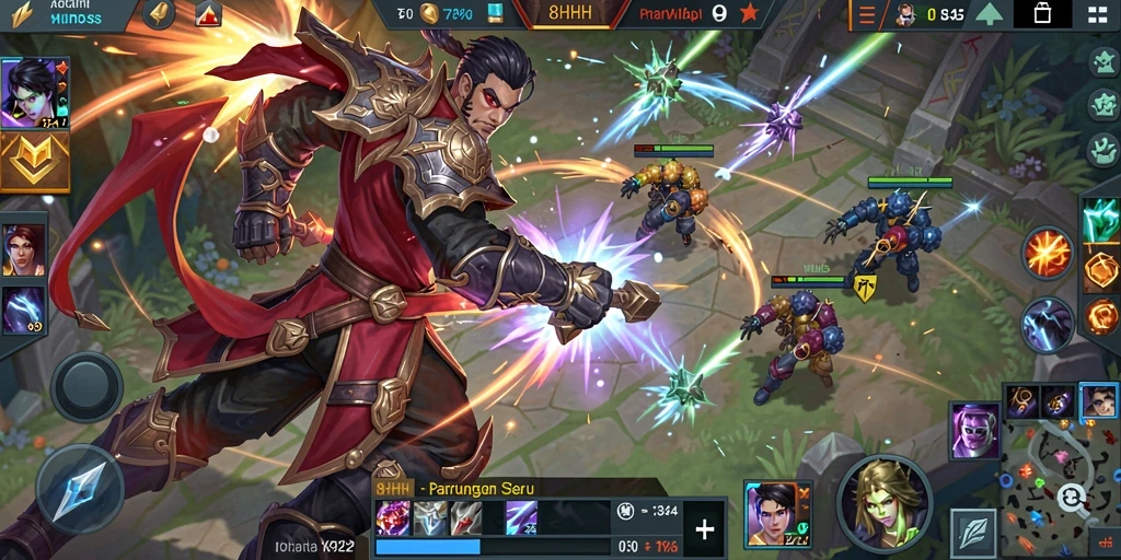 Tangkapan layar menunjukkan aksi seru dalam permainan MOBA 8HHH.