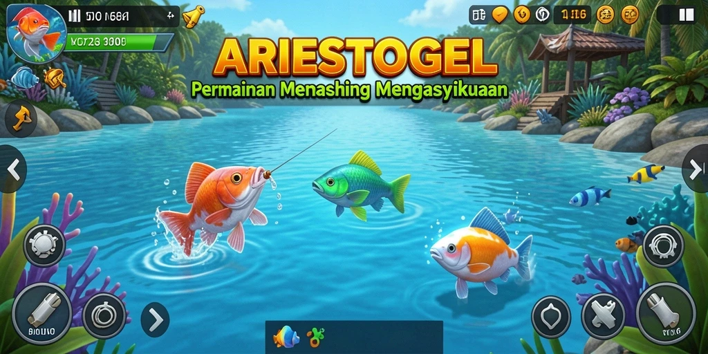 Tampilan gameplay ARIESTOGEL yang menampilkan aksi memancing seru.