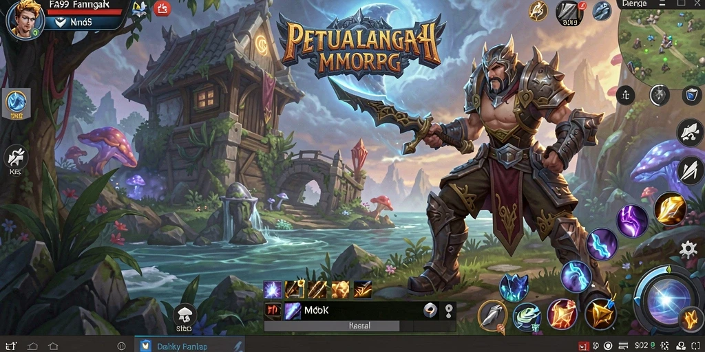 Screenshot gameplay FA99 yang menampilkan pertempuran epik di dunia MMORPG.