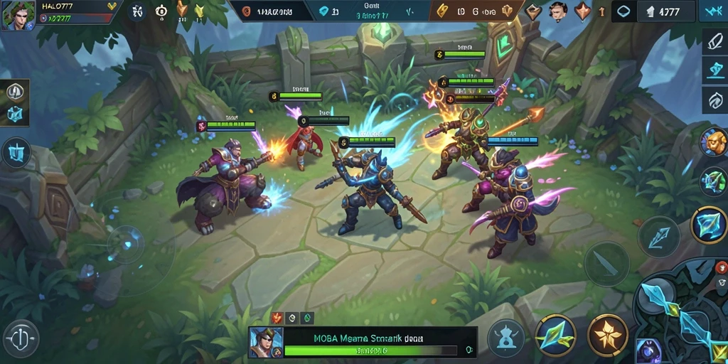 Screenshot HALO777 menunjukkan aksi seru di medan perang MOBA.