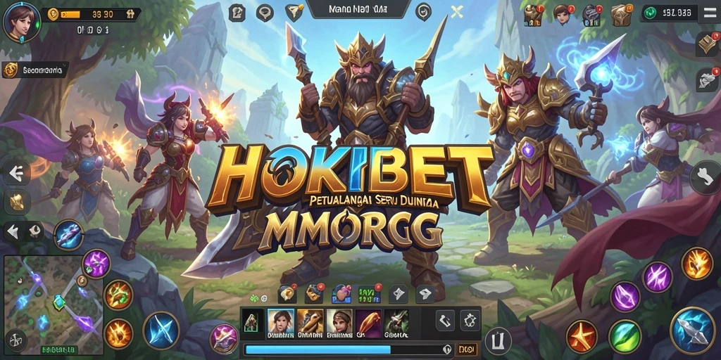 Tampilan gameplay HOKIBET dengan pertempuran epik dalam dunia MMORPG.