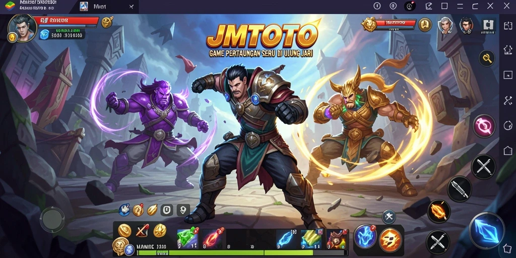 Tampilan pertarungan intens dan karakter ikonik dalam JMTOTO.