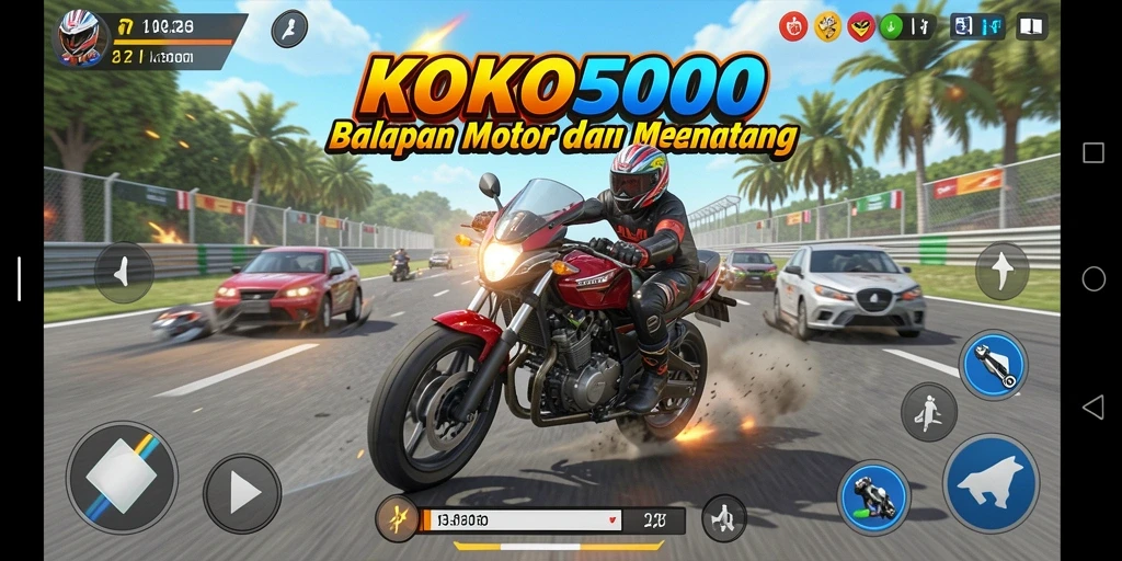 Gameplay KOKO5000 yang seru dan penuh aksi balapan motor.