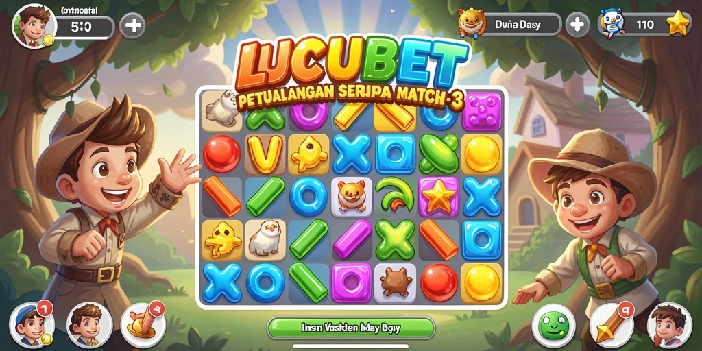 Tampilan gameplay yang menarik dari LUCUBET dengan berbagai elemen Match-3.