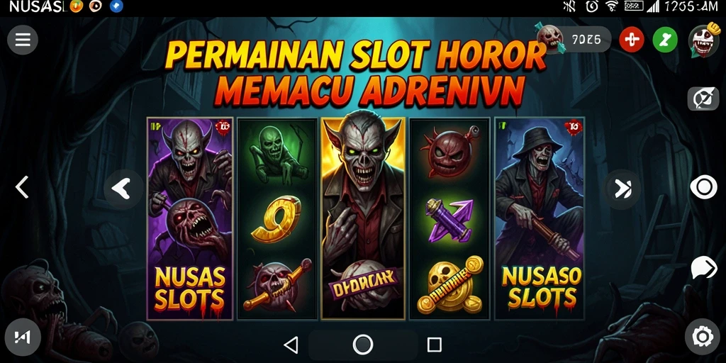Screenshot gameplay NUSASLOTS dengan elemen horor yang mencekam.