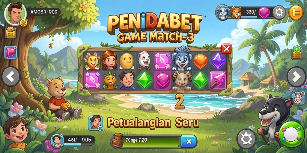 Tampilan gameplay PENIDABET yang seru dan penuh warna di dunia Match-3.