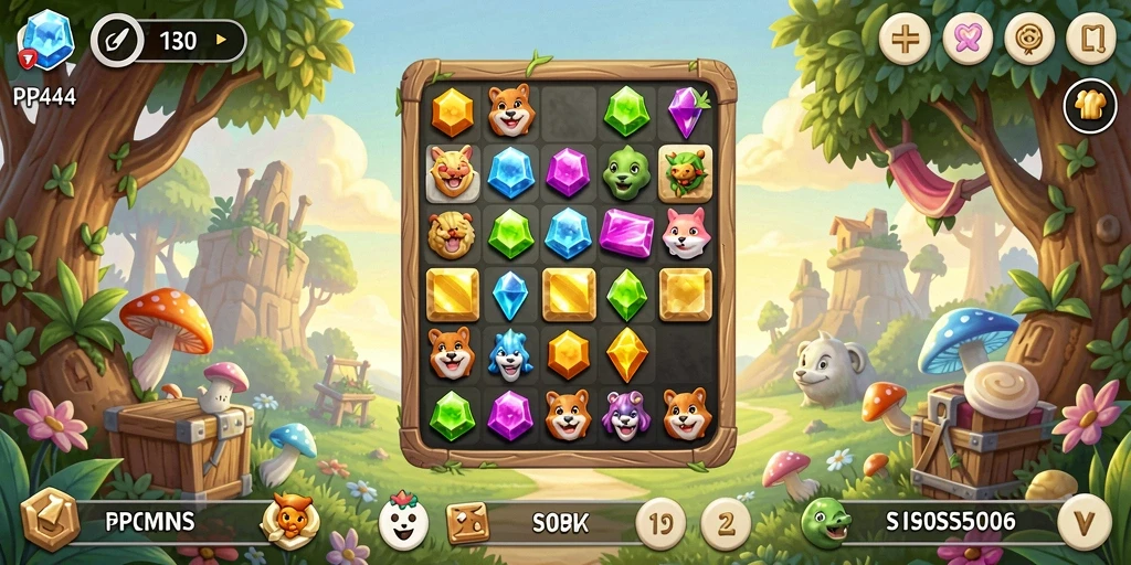 Tampilan gameplay PP444 yang penuh warna dan menawan dalam Match-3.