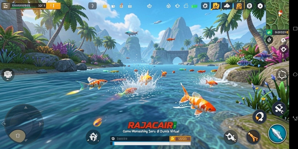 Tampilan gameplay RAJACAIR yang mendebarkan dan penuh warna saat memancing.