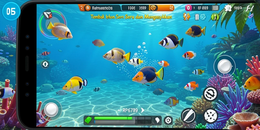 Tampilan utama gameplay RP6789 menampilkan aksi memancing ikan yang seru.