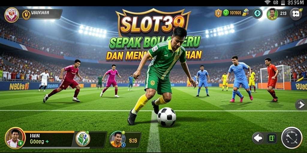 Screenshot utama SLOT39 menampilkan aksi seru pertandingan sepak bola.