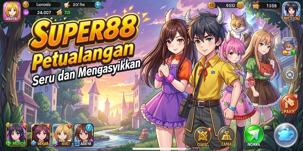 Screenshot gameplay SUPER88 menunjukkan aksi seru para karakter anime.