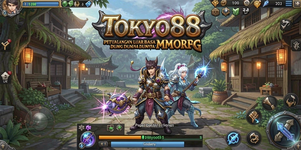 Screenshot gameplay TOKYO88 yang menampilkan pertempuran epik dan eksplorasi dunia.