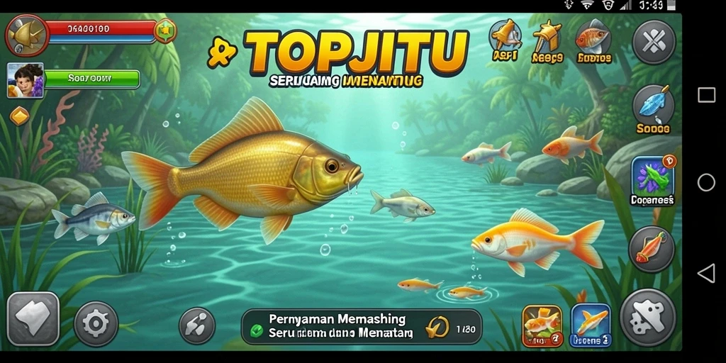Gameplay menarik dalam TOPJITU yang menunjukkan pengalaman memancing dengan grafis menawan.