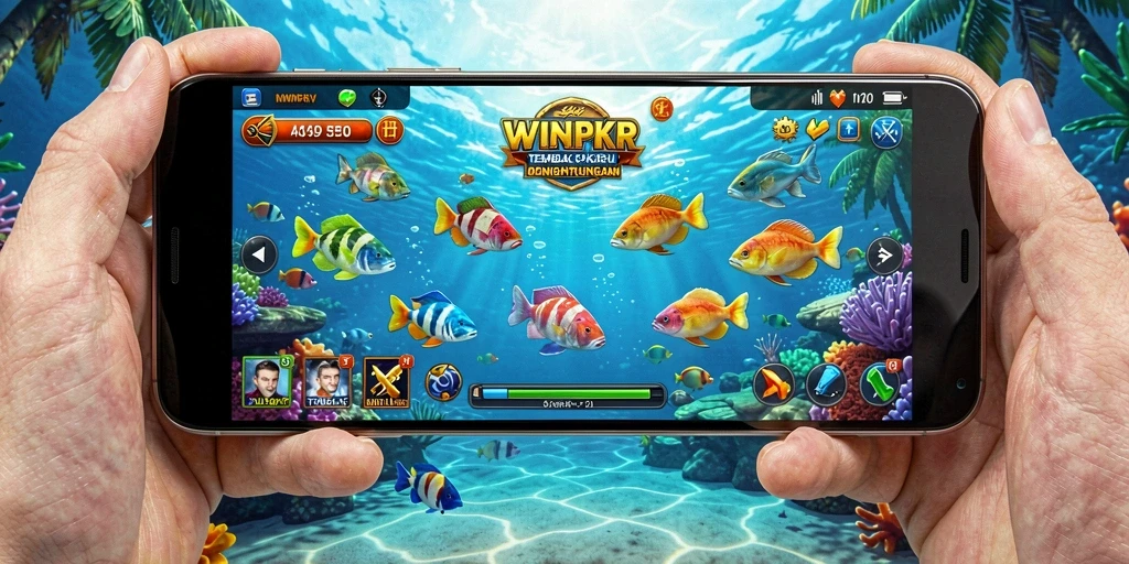 Tampilan gameplay seru menembak ikan di lautan.